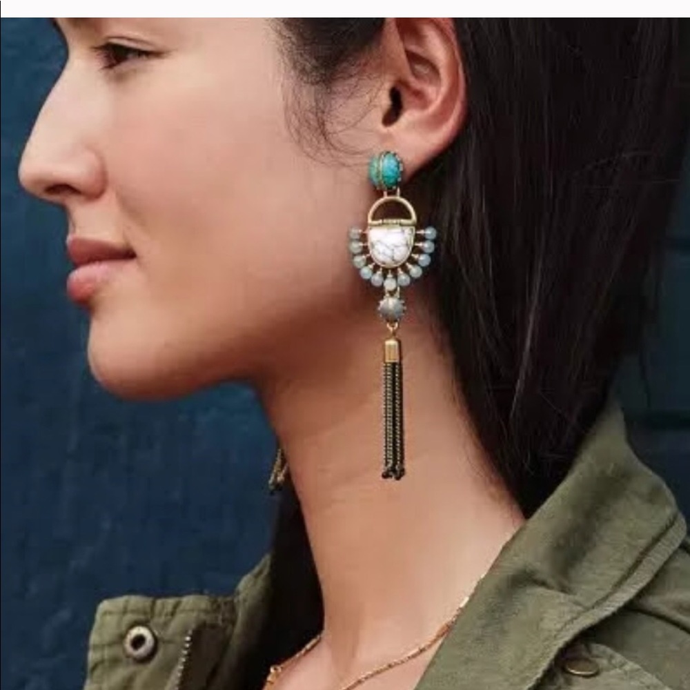 Stone Chain Tassel Statement Earring